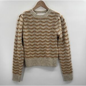 Astr Small Sweater Alpaca Jaylani Wavy Stripe Pointelle Knit Cottage Cozy Boho